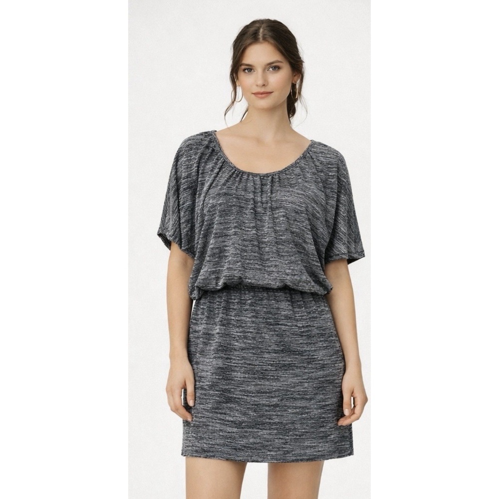 Max Studio Heathered Gray short Sleeve Blouson Dress